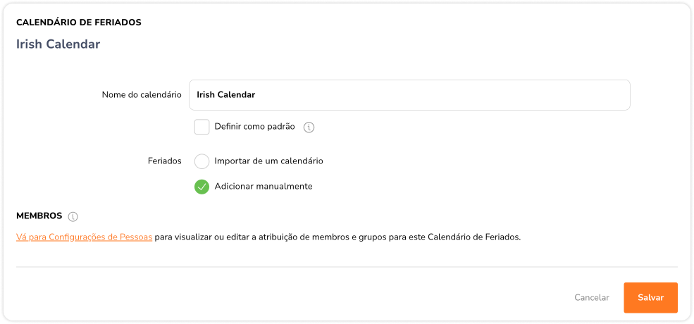 Adicionando calendários manualmente no Jibble